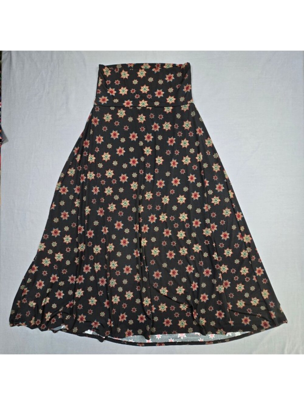 Small Boho Festival Maxi Skirt Black Geometric Stretch Flowy LulaRoe